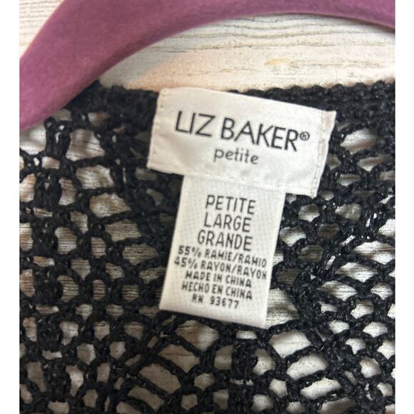 Liz Baker women's petite Large black crochet boho short sleeve cardigan sweater - Picture 3 of 4